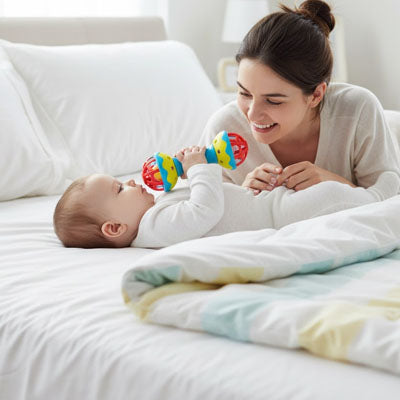 HOCHET BEBE DOUBLE TETE AVEC POIGNET BLUE CIEL 1